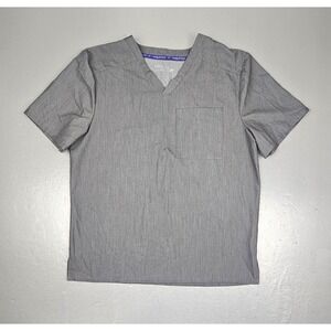 Fabletics Scrub Shirt Mens XL Gray V-Neck Chest Pocket Stretch Medical Nursing.